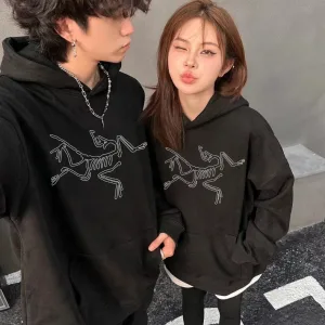 Reps Archaeopteryx Hoodies Black Cotton Fleece Embroidery