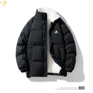 High Quality Luxury Adidas Cotton-Padded Coat Red Cotton Wool Lambswool Cashmere Autumn Winter Windproof Cuffs