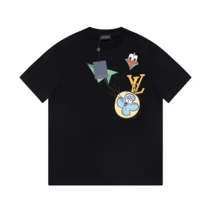 Designer Louis Vuitton Short-Sleeved T-Shirt Black Cotton Pure Spring Summer