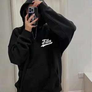 Luxury Fila Hoodie Black Cotton Fleece Winter