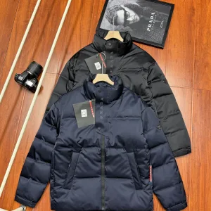 High Quality Prada Coat Black Eva Duck Down Nylon Daily Commute Metal Logo Side Pockets