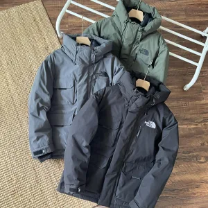 High Quality North Jacket Red Duck Down Fleece Mesh Woven Fabric Adjustable Drawstring Winter Down-Proof Embroidery Windproof Cuffs