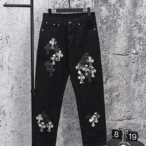 Designer High Quality Chrome Hearts Jeans Red Denim Street Style Slim Fit