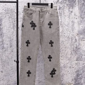High Quality Chrome Hearts Jeans Red Denim Street Style Sophistication Slim Fit