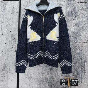 Luxury Louis Vuitton Cardigan Red Wool Jacquard Relaxed Fit Streetwear Winter Pattern